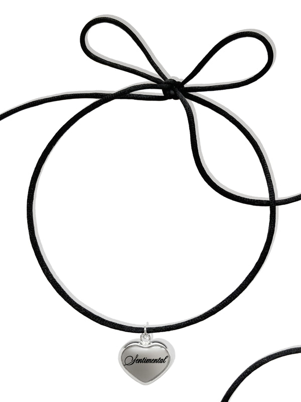 SENTIMENTAL ENGRAVED HEART SATIN CORD WRAP CHOKER