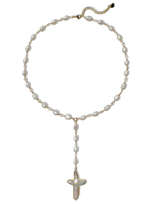 DEVON FRESHWATER PEARL CROSS ROSARY NECKLACE