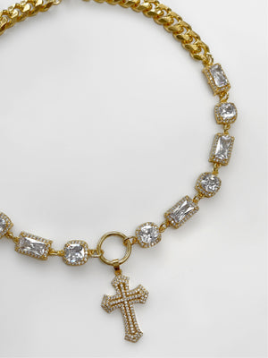 NICOLA GOLD CROSS CHOKER NECKLACE