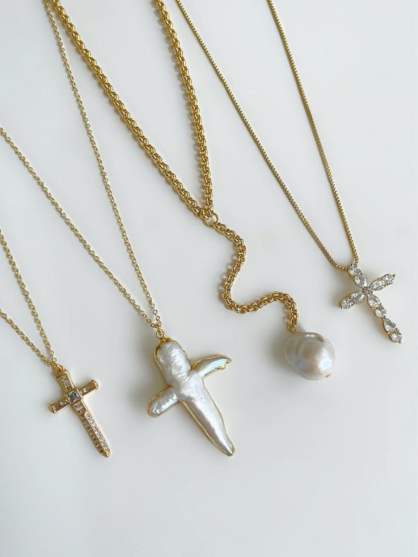 GENELLE PAVE CROSS NECKLACE