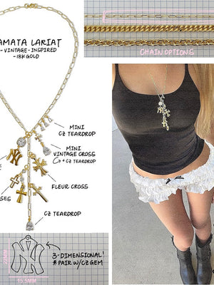 AMATA GOLD CHARM LARIAT NECKLACE