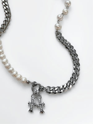 ASHER CROSS HALF & HALF FRESHWATER PEARL NECKLACE
