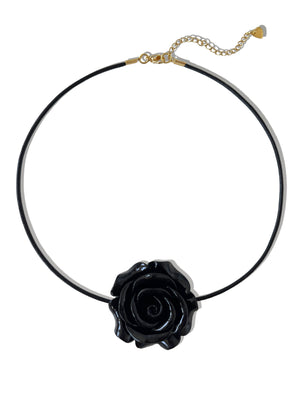 CHLOE FLOWER CORD CHOKER IN BLACK