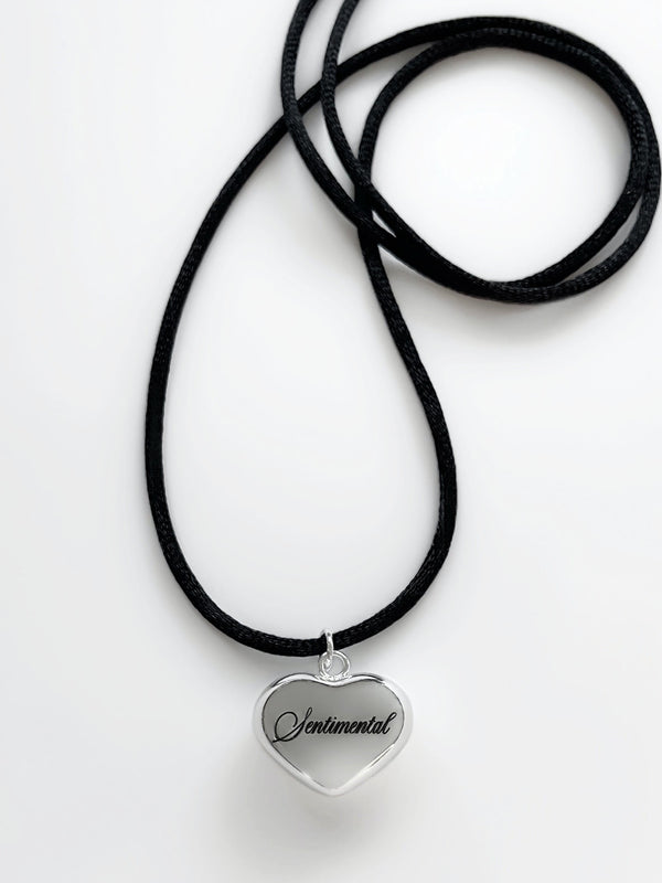 SENTIMENTAL ENGRAVED HEART SATIN CORD WRAP CHOKER