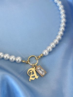 CUSTOM INITIAL GEMSTONE PEARL NECKLACE