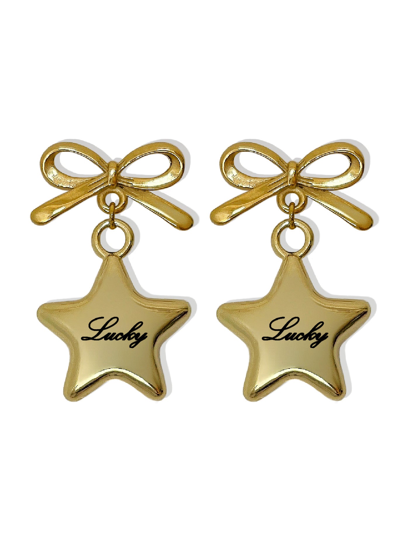 LUCKY GOLD ENGRAVED STAR EARRINGS