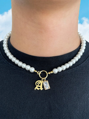 CUSTOM INITIAL GEMSTONE PEARL NECKLACE