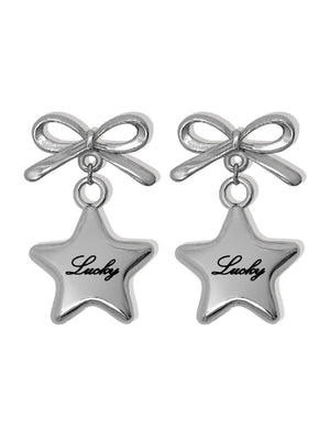 LUCKY SILVER ENGRAVED STAR EARRINGS