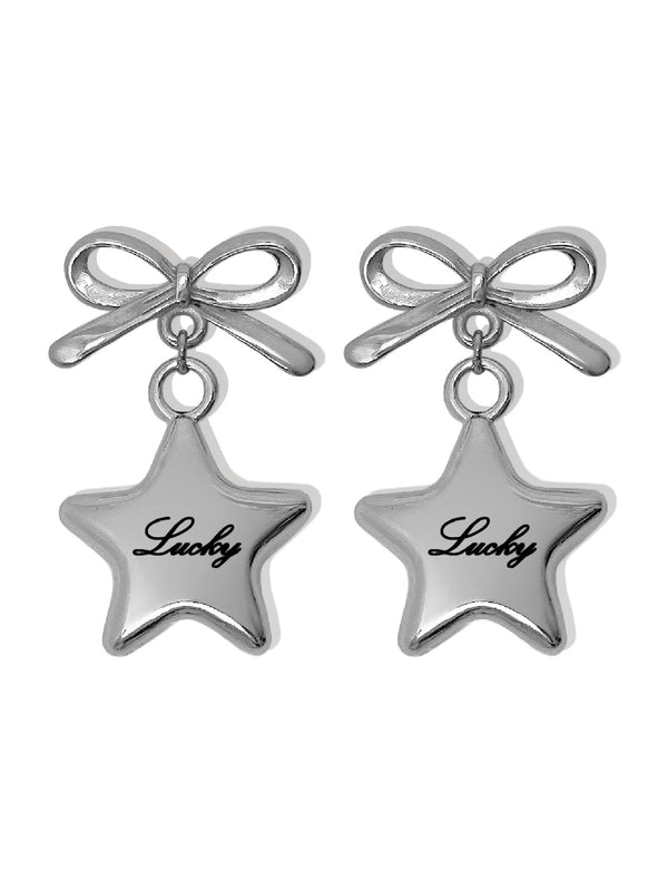 LUCKY SILVER ENGRAVED STAR EARRINGS