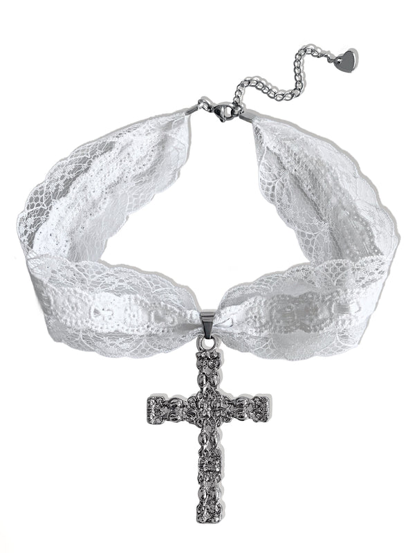 SCARLETT LARGE CROSS LACE CHOKER