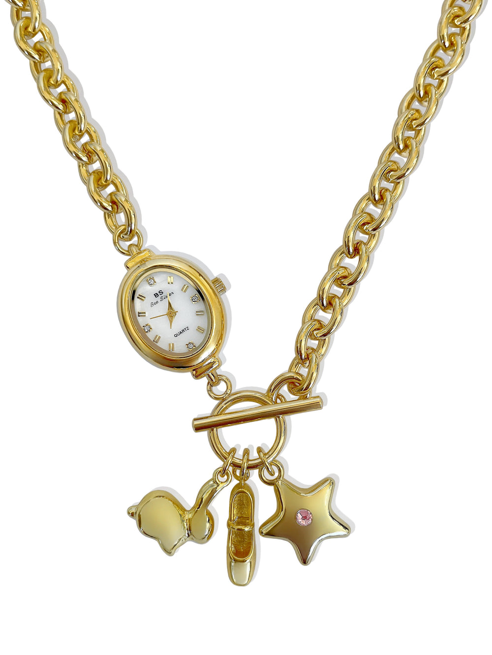 ON TIME GOLD CUSTOM WATCH NECKLACE