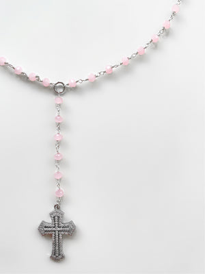 LANA ROSE QUARTZ ROSARY NECKLACE