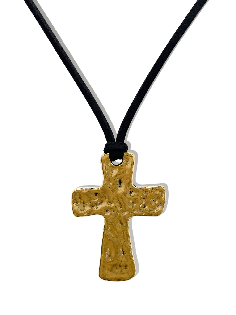 ISABEL GOLD LARGE HAMMERED CROSS NECKLACE