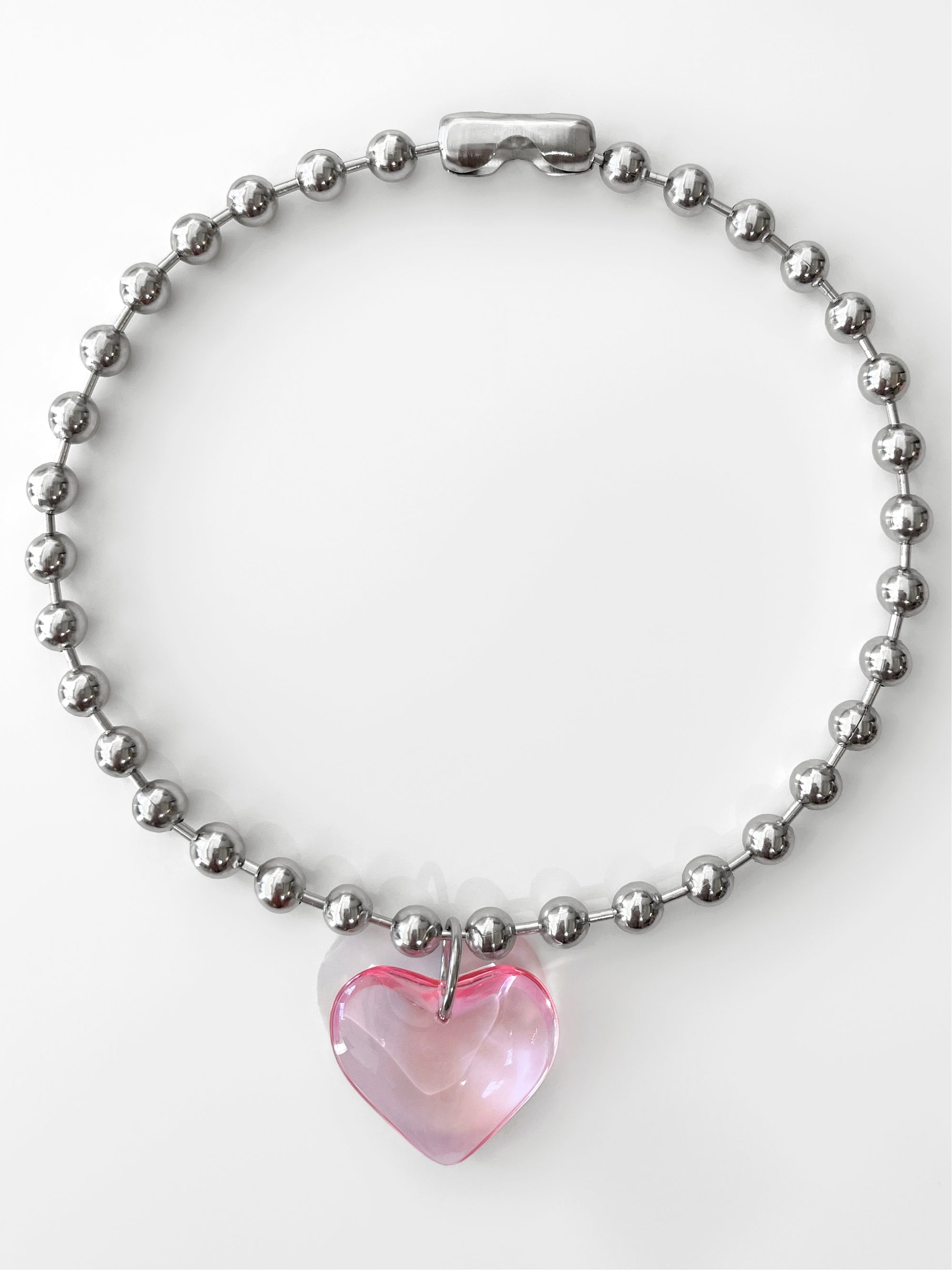 LIA HEART BALL CHAIN NECKLACE IN PINK