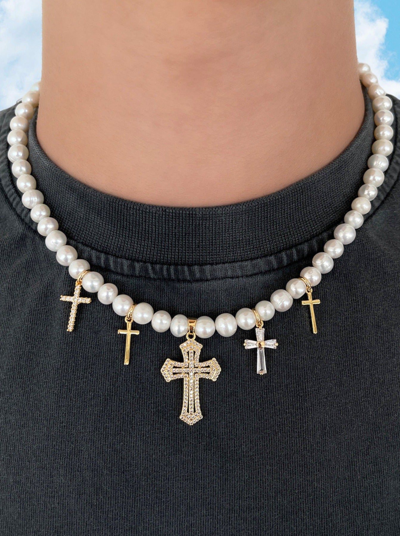 VIETRI GOLD CROSS FRESHWATER PEARL NECKLACE