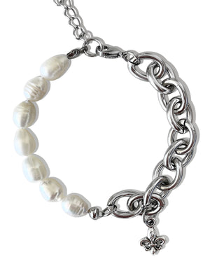 FLEUR DE LIS HALF & HALF FRESHWATER PEARL BRACELET