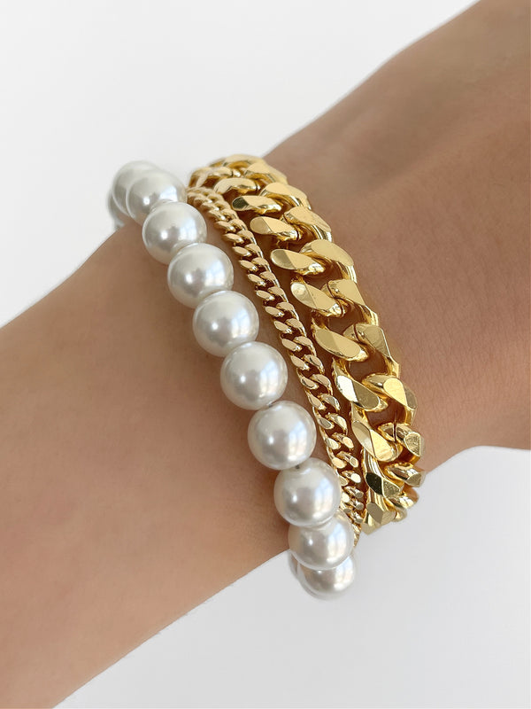 ALTER EGO GOLD PEARL & CHAIN BRACELET SET