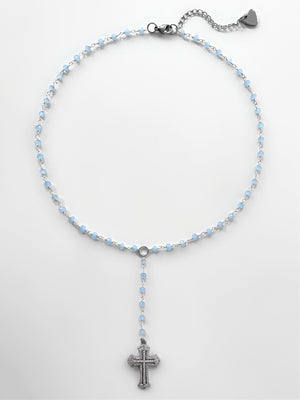 LANA BLUE CHALCEDONY GEMSTONE ROSARY NECKLACE