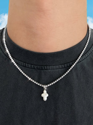 ICY FRESHWATER PEARL CROSS CHAIN