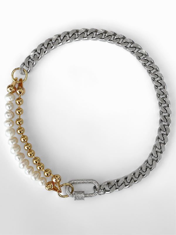 MOON DUST CUBAN LINK HALF & HALF NECKLACE