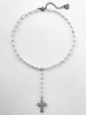 LANA ROSE QUARTZ ROSARY NECKLACE