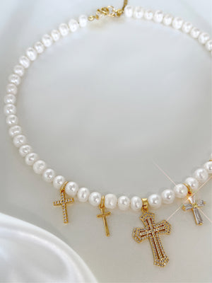 VIETRI GOLD CROSS FRESHWATER PEARL NECKLACE