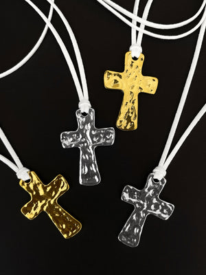 ISABEL GOLD LARGE HAMMERED CROSS NECKLACE