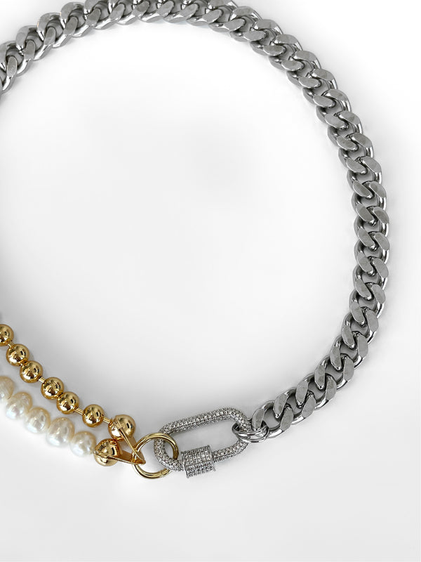 MOON DUST CUBAN LINK HALF & HALF NECKLACE