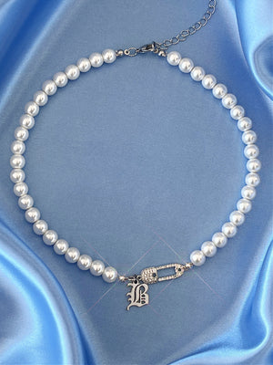 CUSTOM INITIAL PIN PEARL NECKLACE