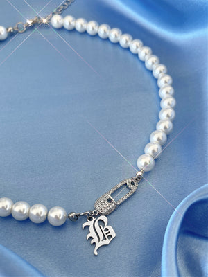 CUSTOM INITIAL PIN PEARL NECKLACE