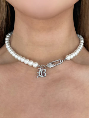 CUSTOM INITIAL PIN PEARL NECKLACE