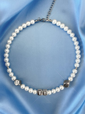 LUCKY DICE CUSTOM NAME PEARL NECKLACE