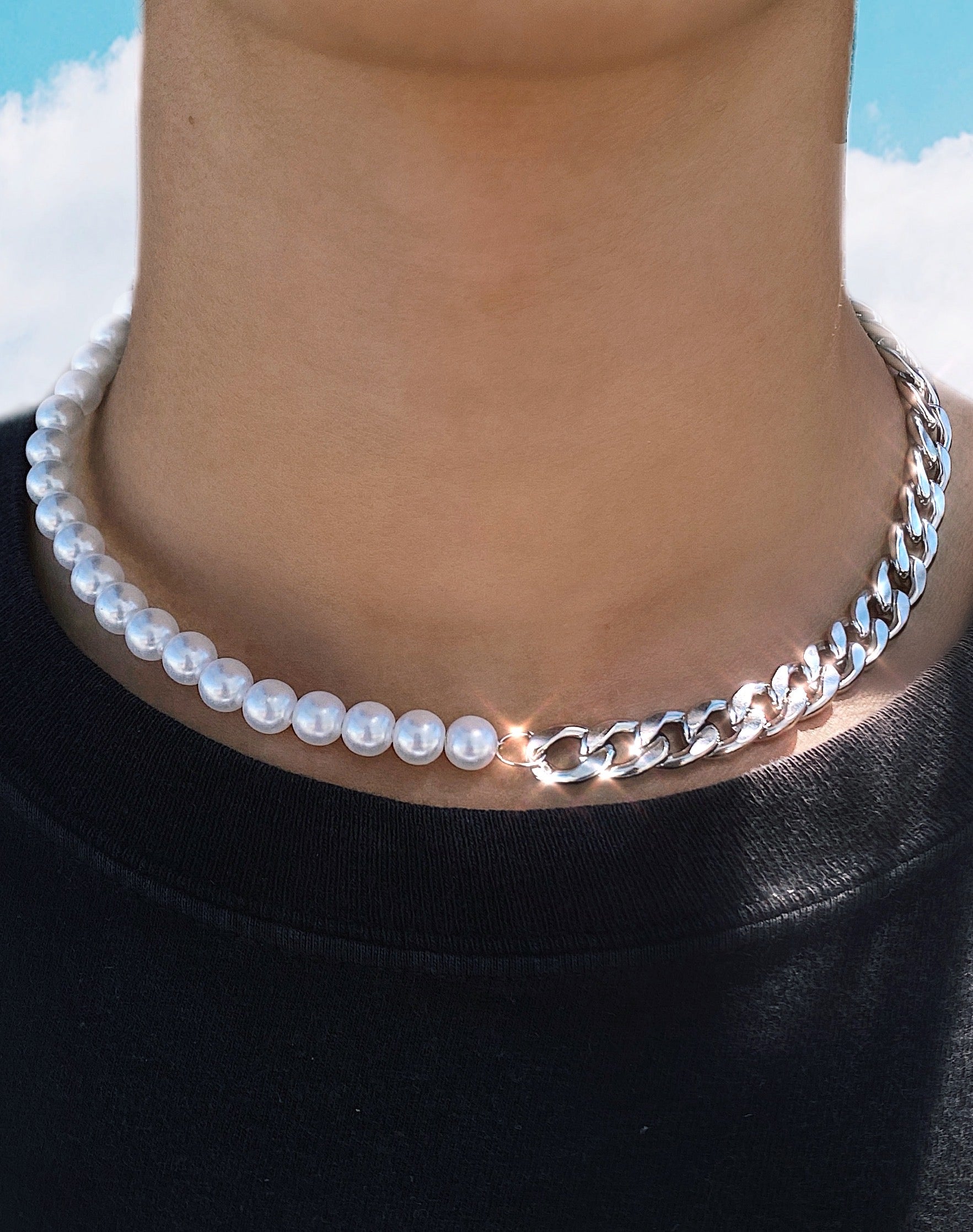 Half & Half Pearl Cuban Necklace