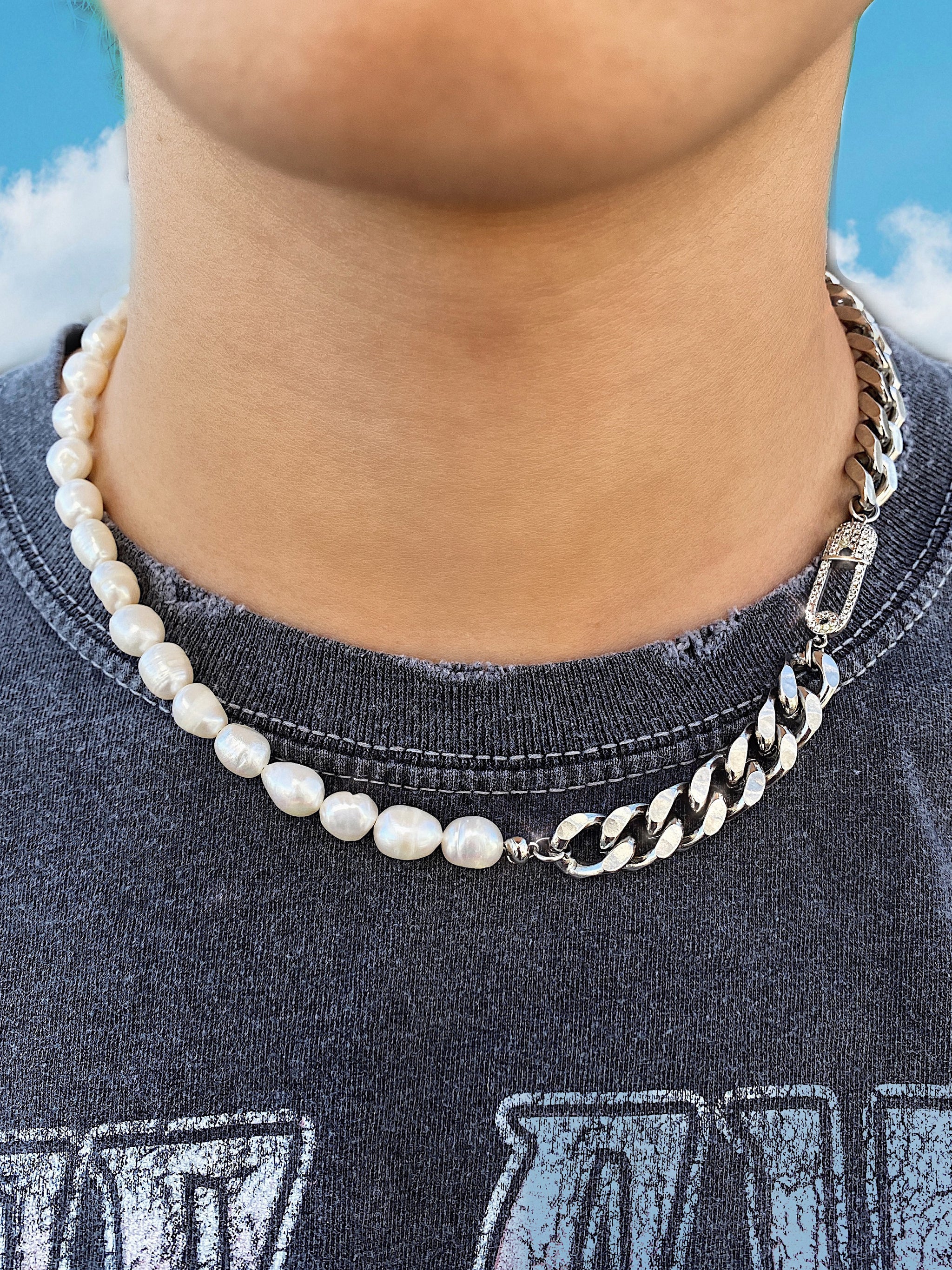Half Pearl Chain Necklace