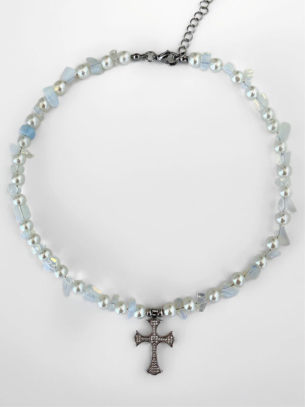 IN 549 WE TRUST OPALITE STONE NECKLACE