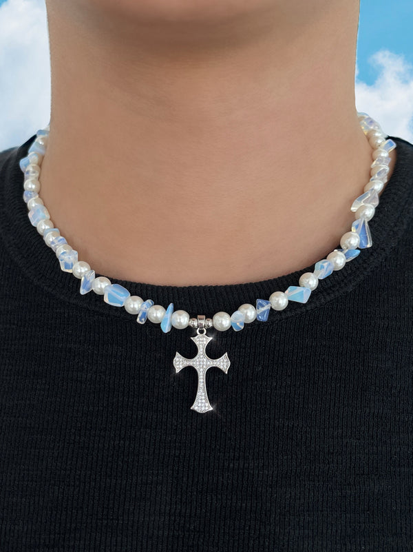 IN 549 WE TRUST OPALITE STONE NECKLACE