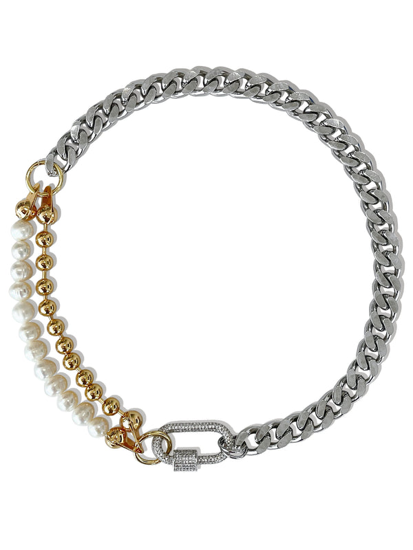 MOON DUST CUBAN LINK HALF & HALF NECKLACE