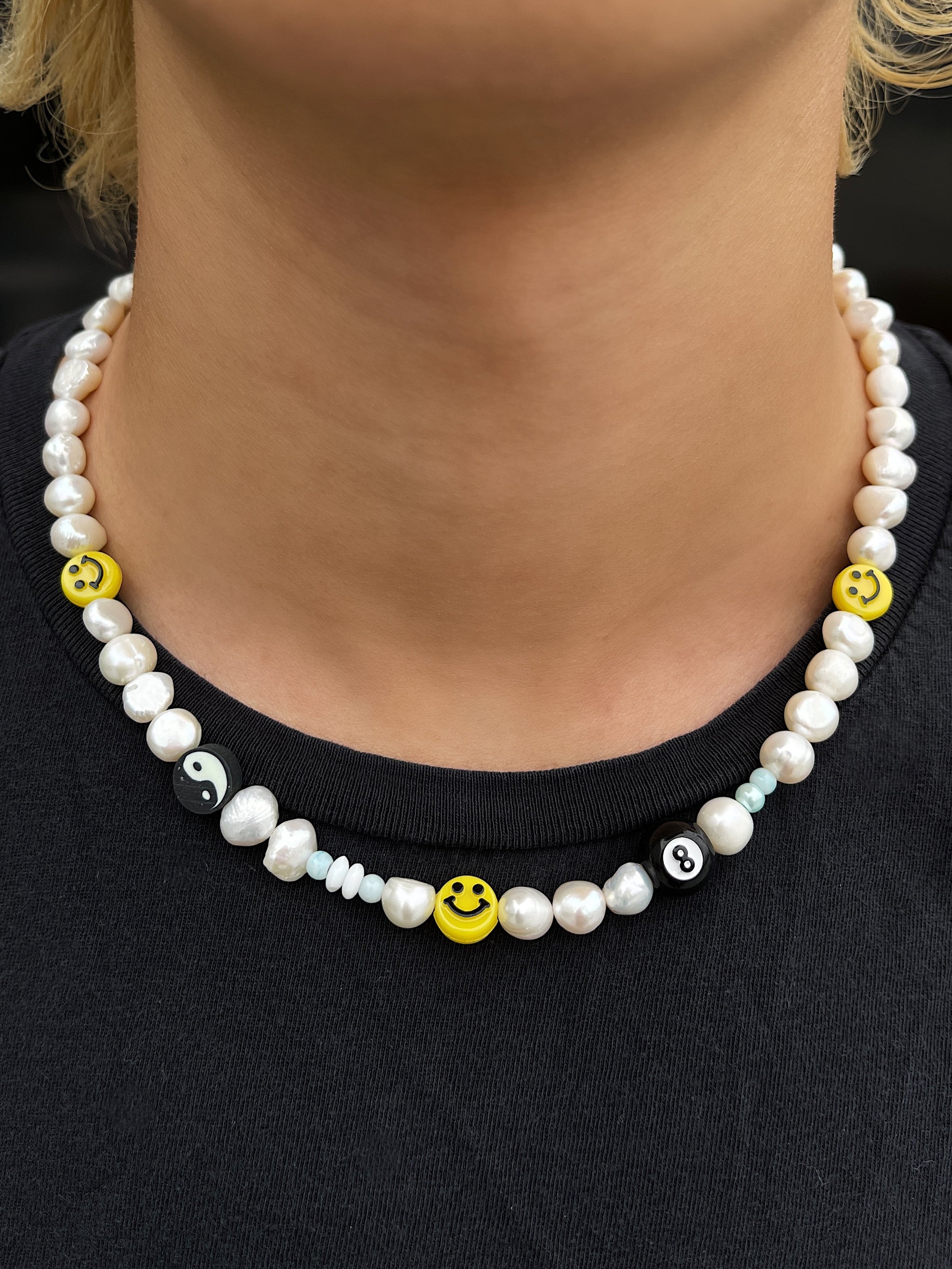 Men's Long Smiley Face Pearl Necklace with Assorted Beads by Nialaya  Jewellery Online | THE ICONIC | Australia