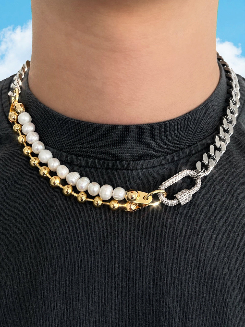 MOON DUST CUBAN LINK HALF & HALF NECKLACE